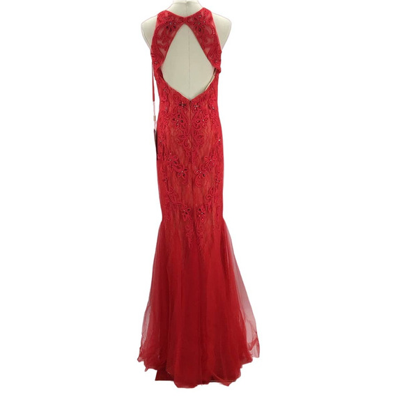 ASPEED SZ L red illusion sweetheart embroidered beaded lace gown dress NWT B163 - Picture 3 of 10